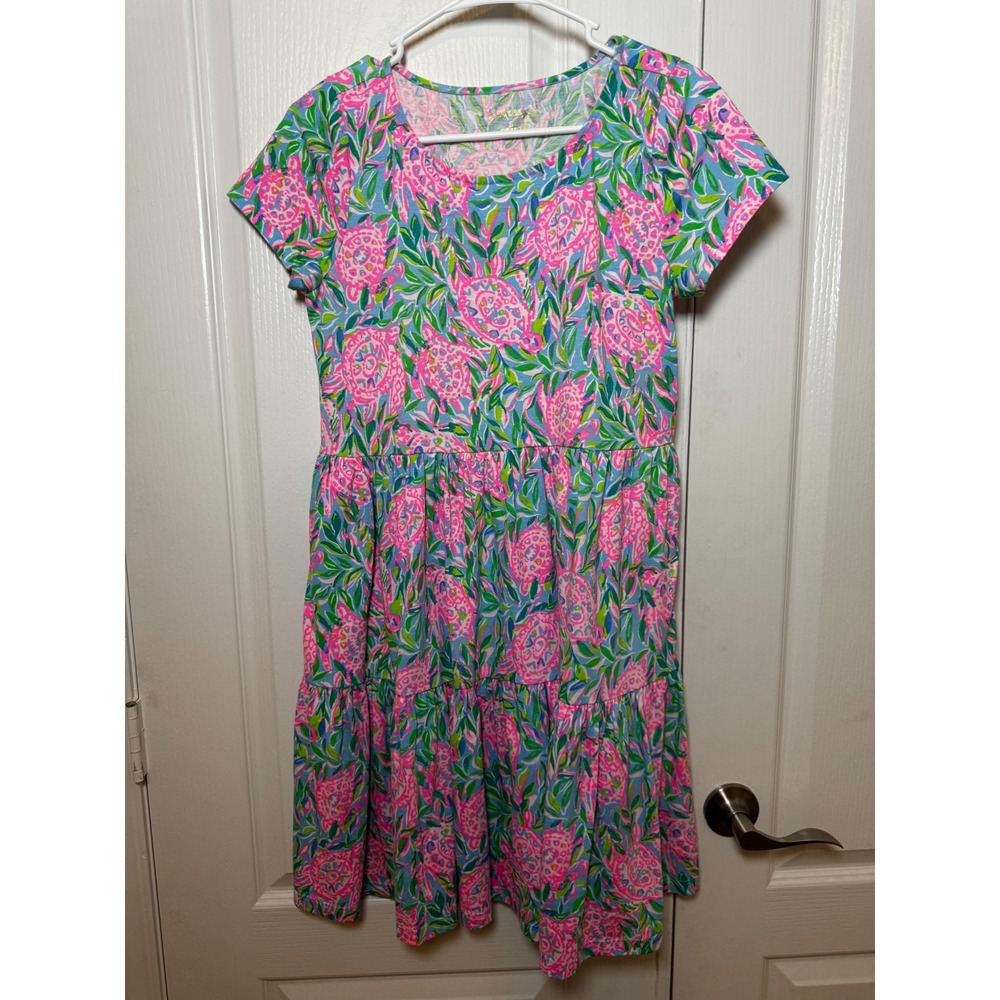 ‼️SALE‼️Lilly Pulitzer Geanna Swing Tiered T-Shirt Dress Womens Small Pockets - Picture 3 of 8